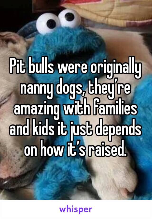 Pit bulls were originally nanny dogs, they’re amazing with families and kids it just depends on how it’s raised.