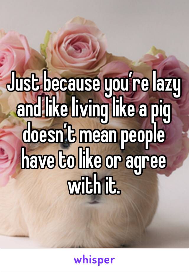 Just because you’re lazy and like living like a pig doesn’t mean people have to like or agree with it.
