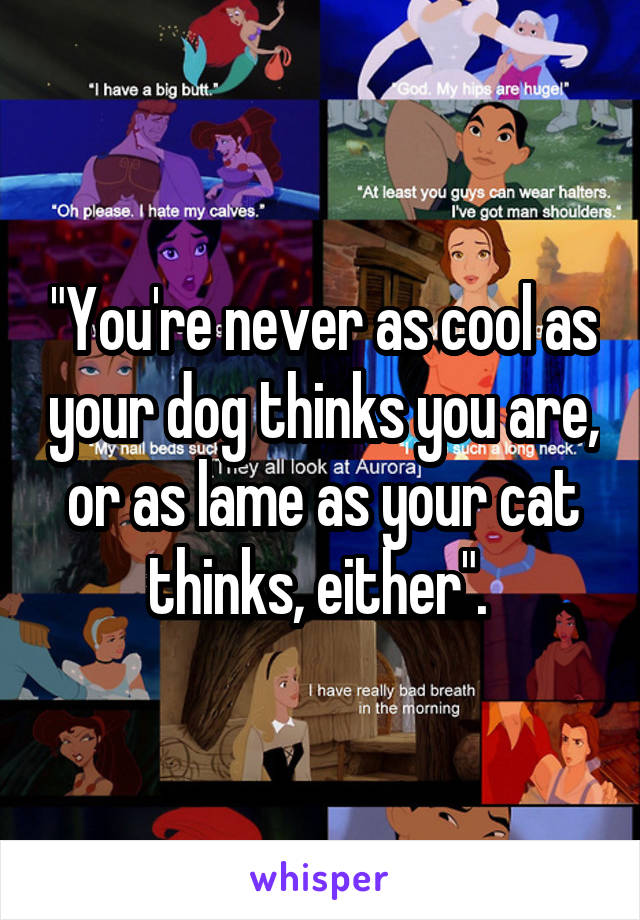 "You're never as cool as your dog thinks you are, or as lame as your cat thinks, either". 