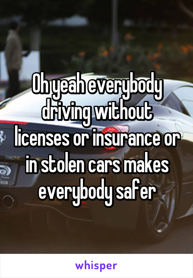 Oh yeah everybody driving without licenses or insurance or in stolen cars makes everybody safer