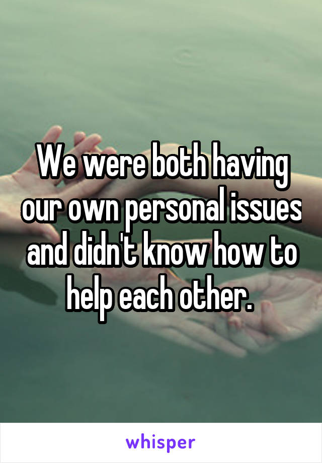 We were both having our own personal issues and didn't know how to help each other. 