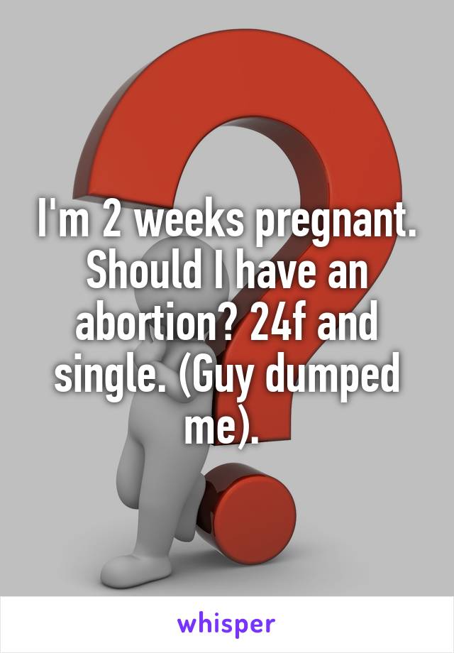I'm 2 weeks pregnant.
Should I have an abortion? 24f and single. (Guy dumped me). 