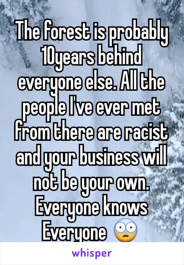 The forest is probably 10years behind everyone else. All the people I've ever met from there are racist and your business will not be your own. Everyone knows Everyone 🤤