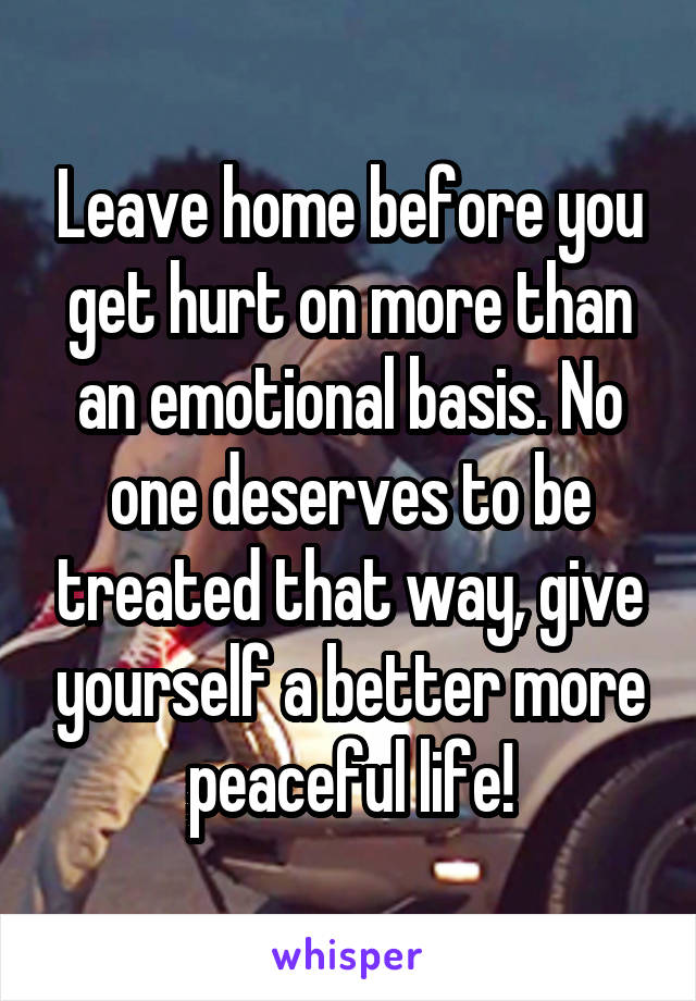 Leave home before you get hurt on more than an emotional basis. No one deserves to be treated that way, give yourself a better more peaceful life!