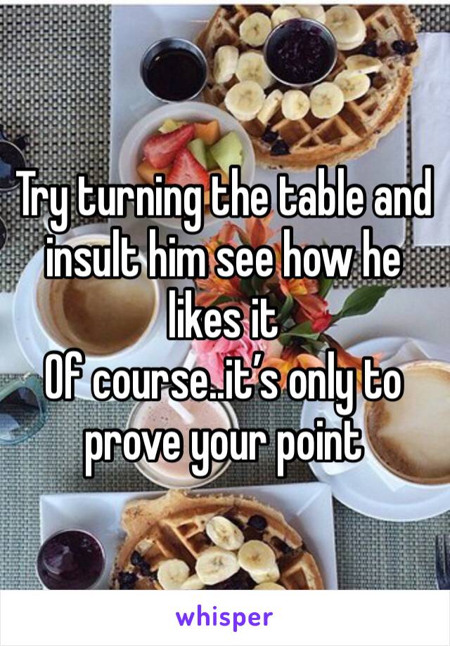 Try turning the table and insult him see how he likes it
Of course..it’s only to prove your point