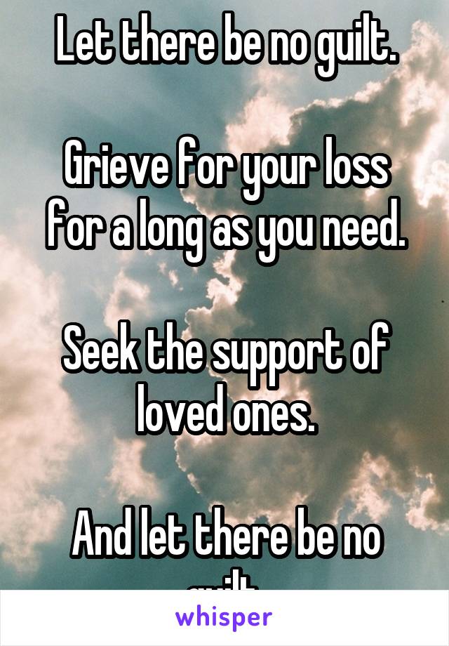 Let there be no guilt.

Grieve for your loss for a long as you need.

Seek the support of loved ones.

And let there be no guilt.