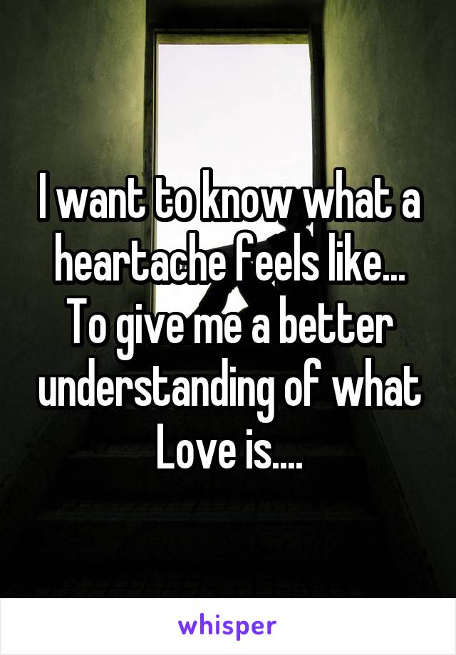 I want to know what a heartache feels like... To give me a better understanding of what Love is....