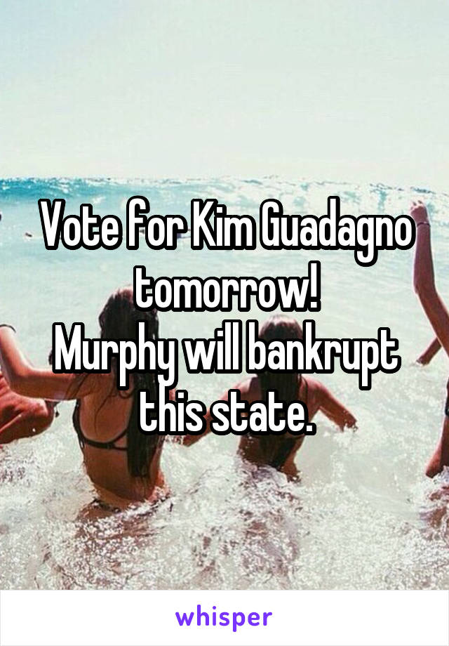 Vote for Kim Guadagno tomorrow!
Murphy will bankrupt this state.