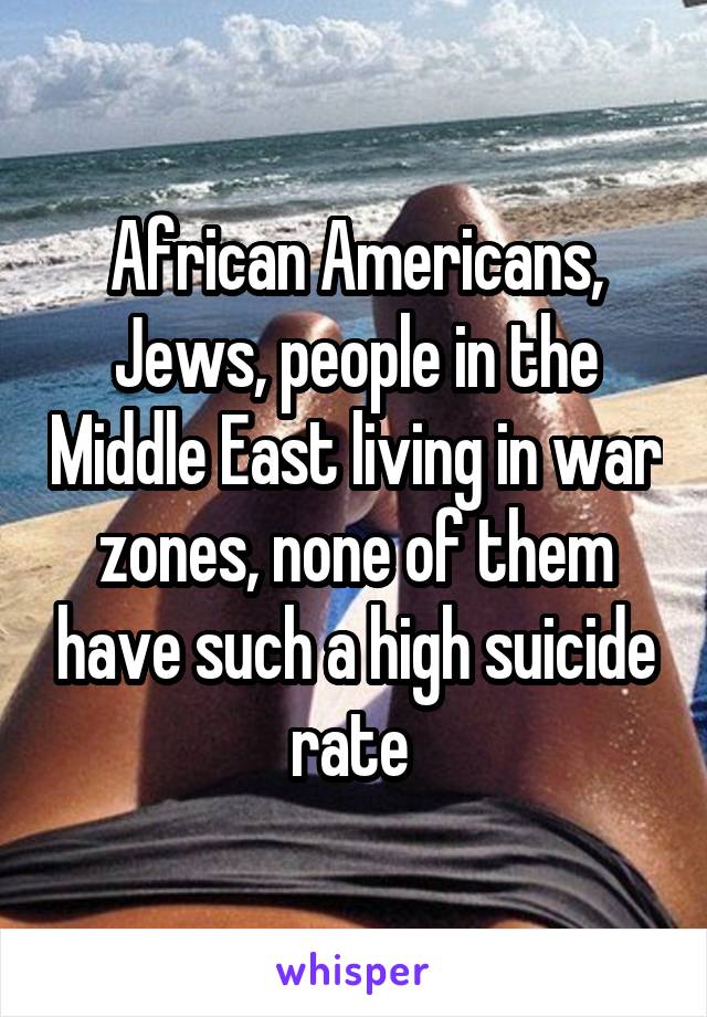 African Americans, Jews, people in the Middle East living in war zones, none of them have such a high suicide rate 