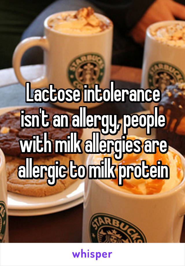 Lactose intolerance isn't an allergy, people with milk allergies are allergic to milk protein