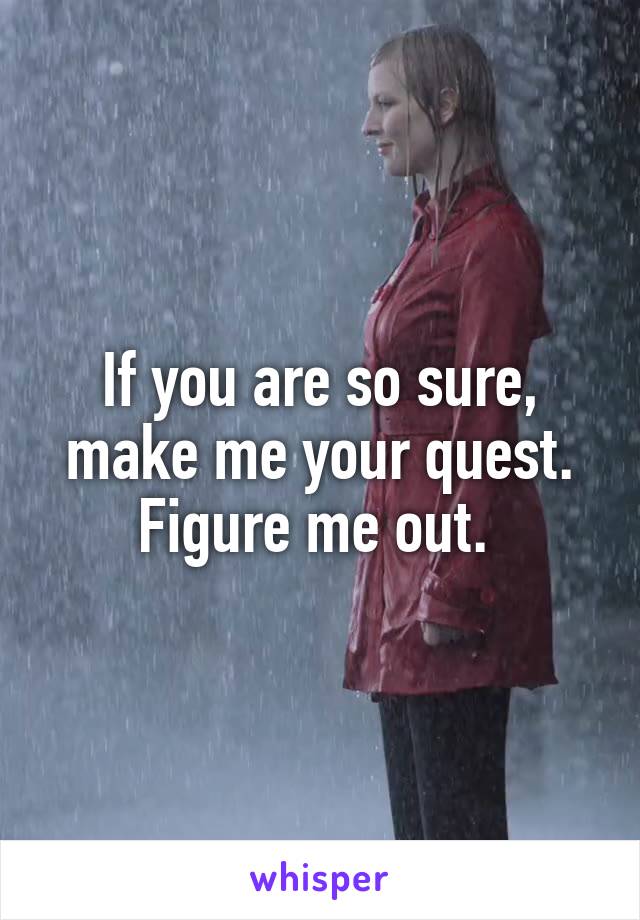 If you are so sure, make me your quest. Figure me out. 