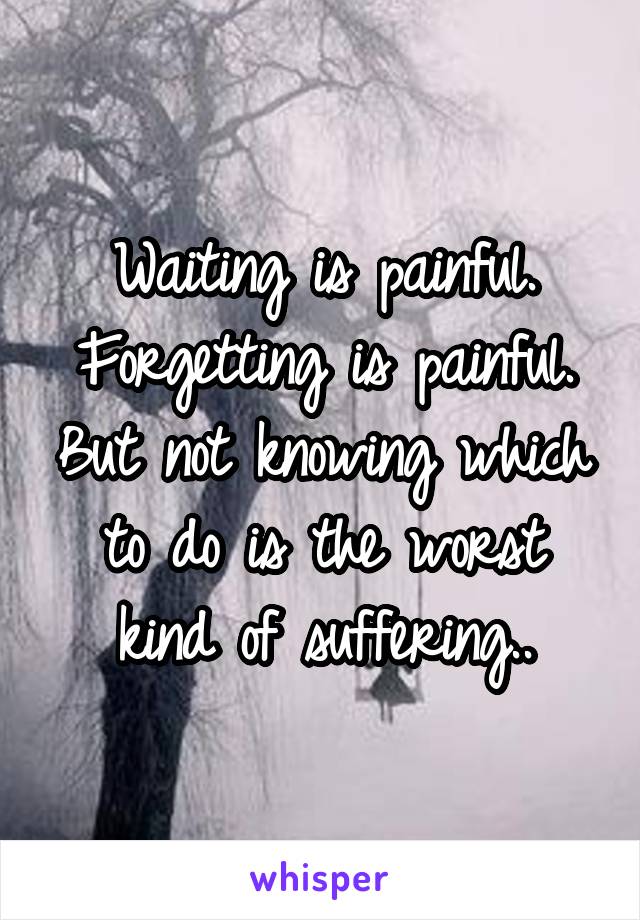 Waiting is painful. Forgetting is painful. But not knowing which to do is the worst kind of suffering..