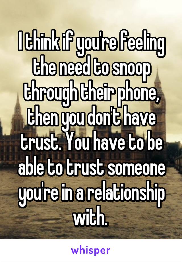 I think if you're feeling the need to snoop through their phone, then you don't have trust. You have to be able to trust someone you're in a relationship with. 