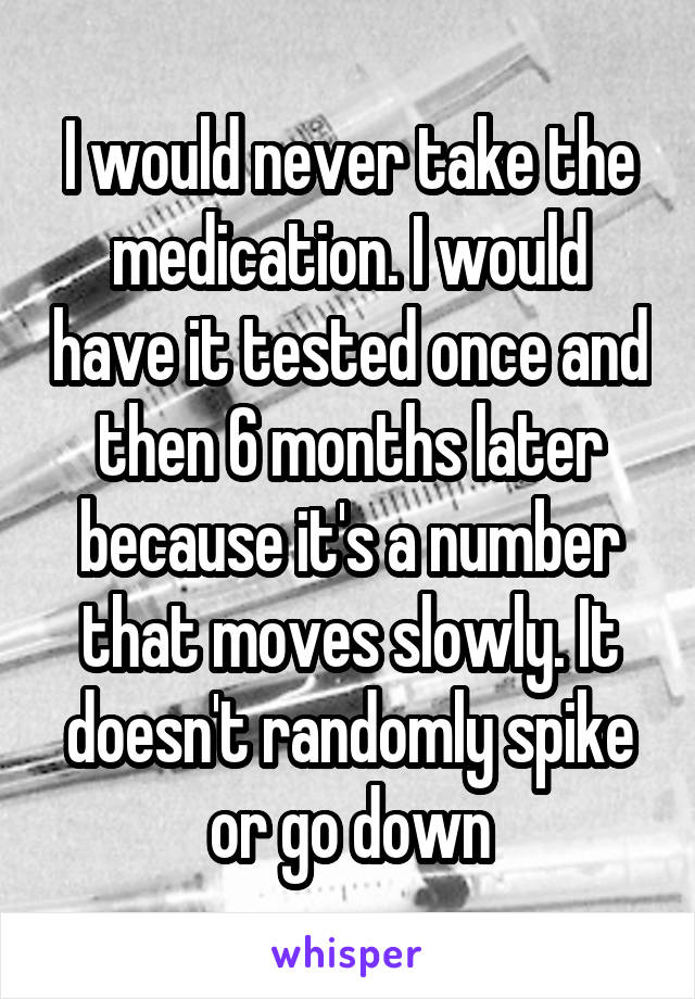 I would never take the medication. I would have it tested once and then 6 months later because it's a number that moves slowly. It doesn't randomly spike or go down