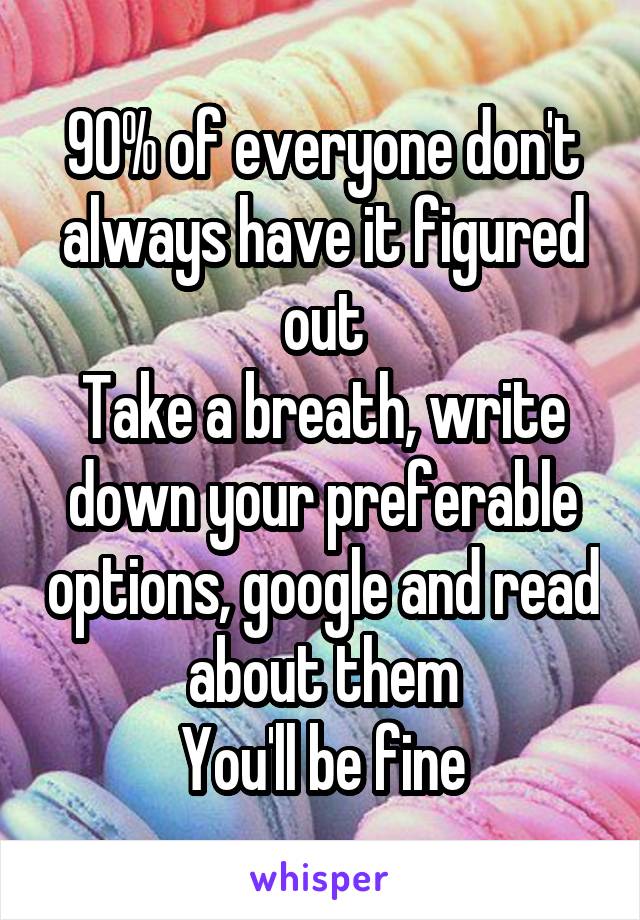 90% of everyone don't always have it figured out
Take a breath, write down your preferable options, google and read about them
You'll be fine