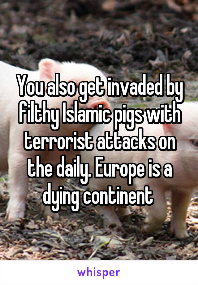 You also get invaded by filthy Islamic pigs with terrorist attacks on the daily. Europe is a dying continent 
