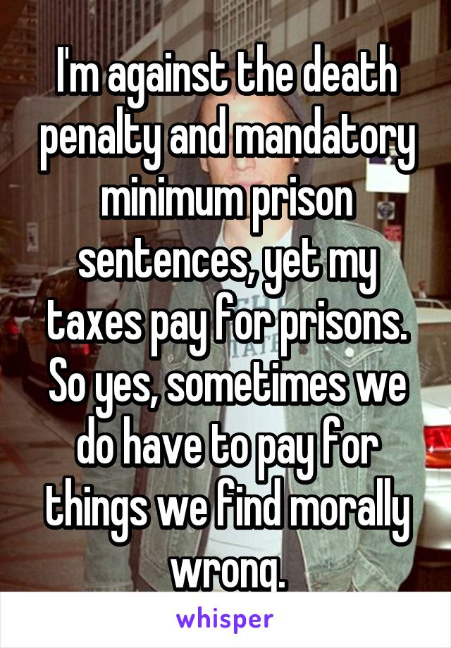 I'm against the death penalty and mandatory minimum prison sentences, yet my taxes pay for prisons. So yes, sometimes we do have to pay for things we find morally wrong.