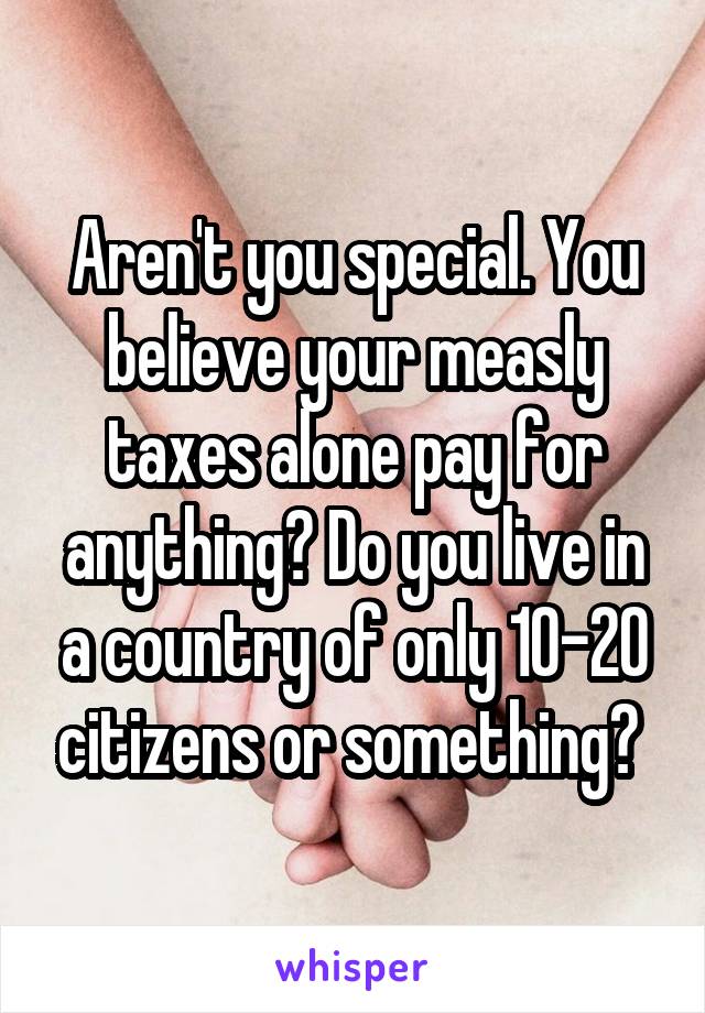 Aren't you special. You believe your measly taxes alone pay for anything? Do you live in a country of only 10-20 citizens or something? 