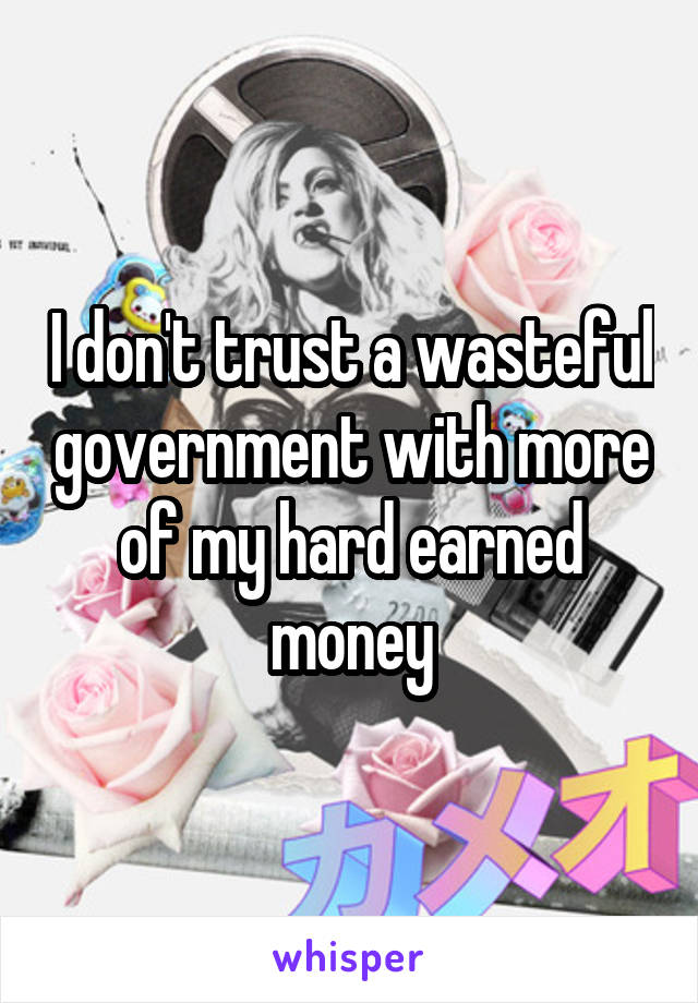 I don't trust a wasteful government with more of my hard earned money