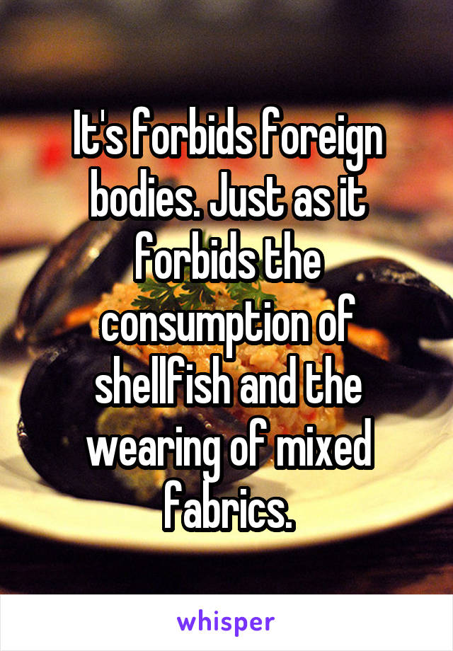 It's forbids foreign bodies. Just as it forbids the consumption of shellfish and the wearing of mixed fabrics.