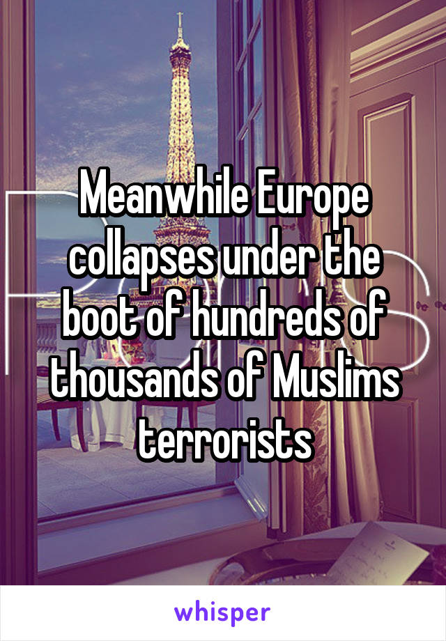 Meanwhile Europe collapses under the boot of hundreds of thousands of Muslims terrorists