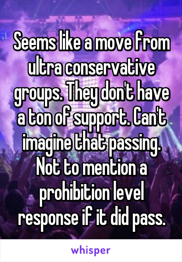 Seems like a move from ultra conservative groups. They don't have a ton of support. Can't imagine that passing. Not to mention a prohibition level response if it did pass.