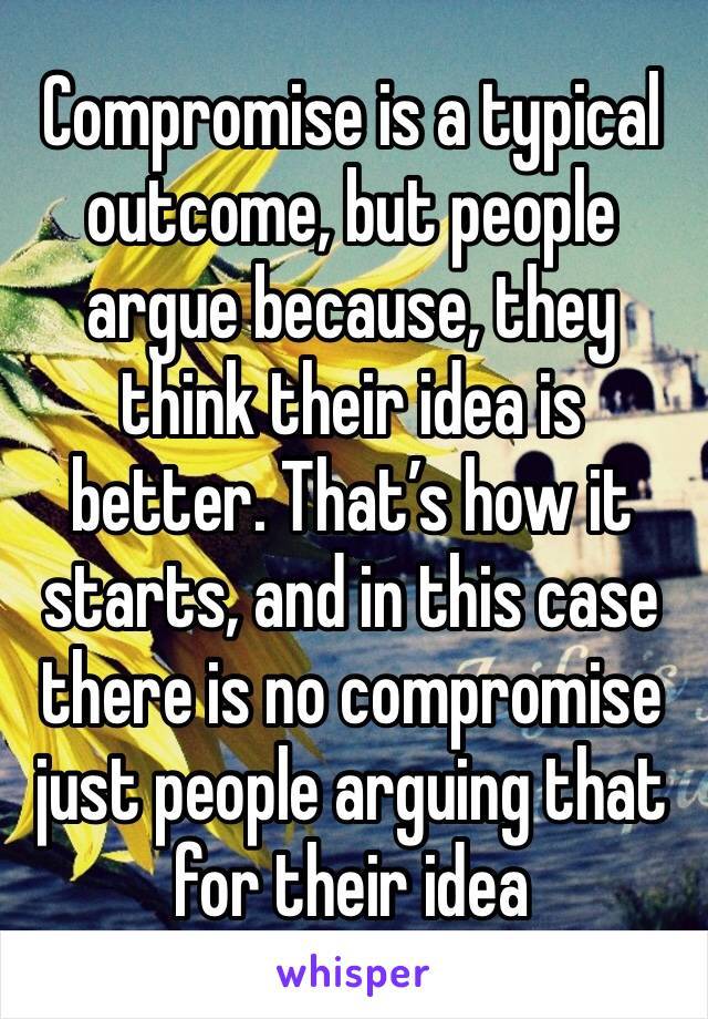 Compromise is a typical outcome, but people argue because, they think their idea is better. That’s how it starts, and in this case there is no compromise just people arguing that for their idea