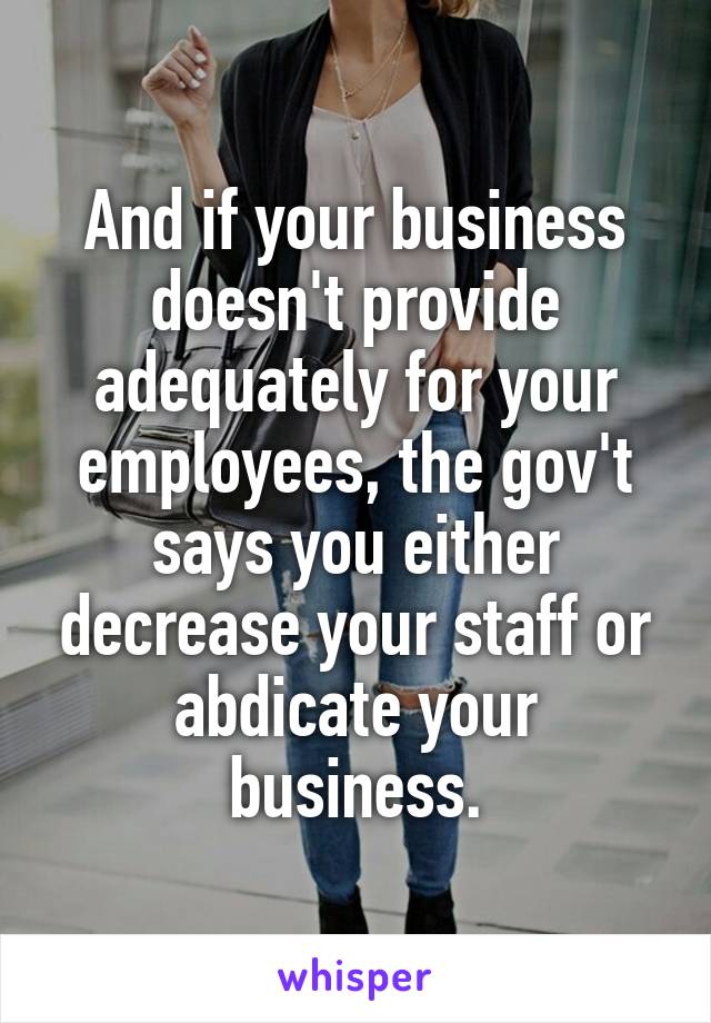 And if your business doesn't provide adequately for your employees, the gov't says you either decrease your staff or abdicate your business.