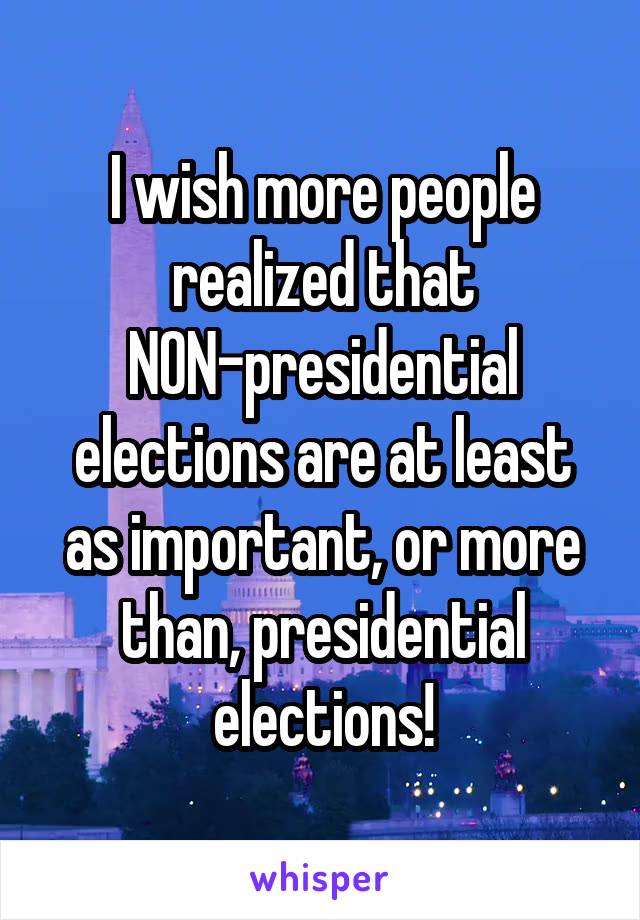 I wish more people realized that NON-presidential elections are at least as important, or more than, presidential elections!