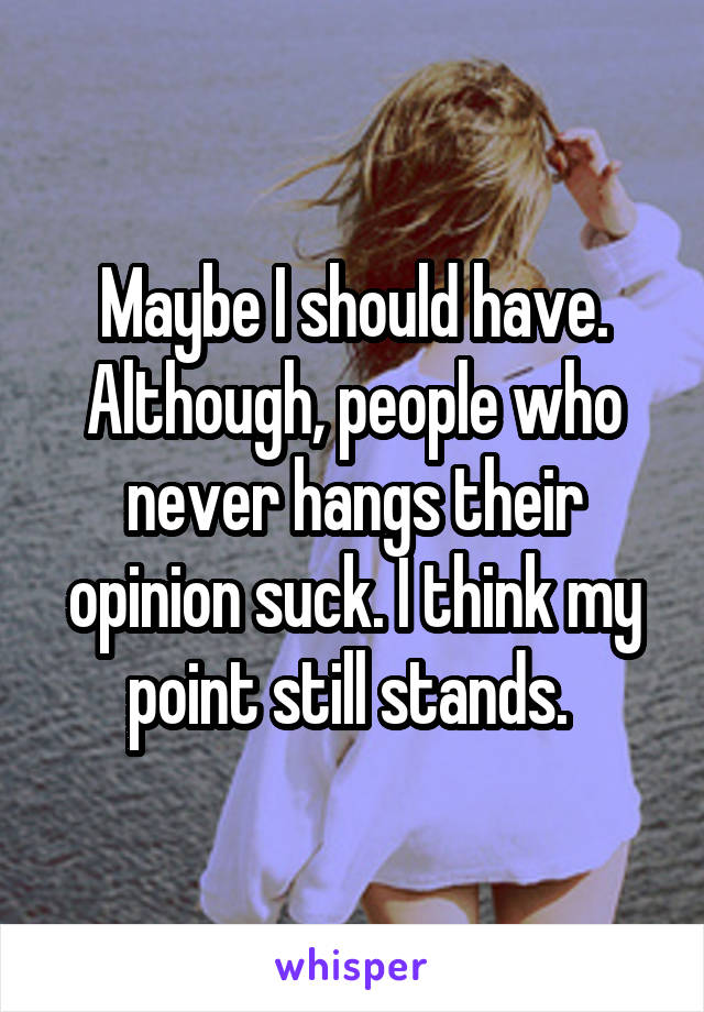 Maybe I should have. Although, people who never hangs their opinion suck. I think my point still stands. 