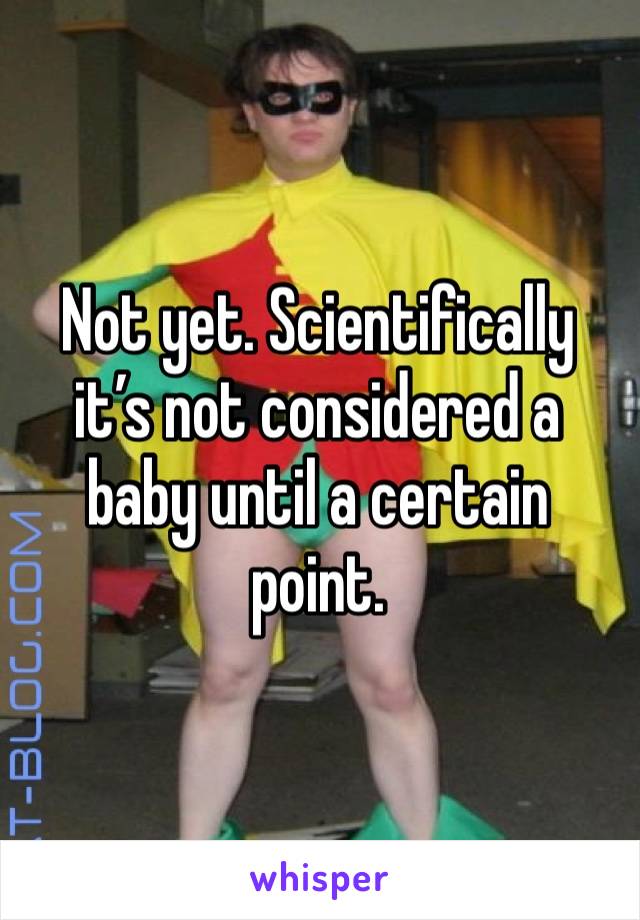 Not yet. Scientifically it’s not considered a baby until a certain point. 