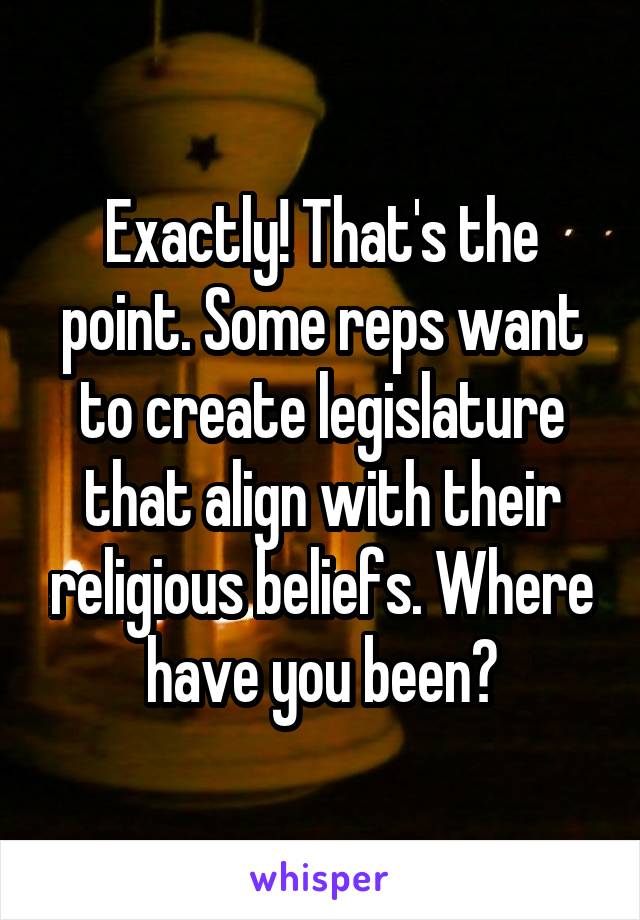 Exactly! That's the point. Some reps want to create legislature that align with their religious beliefs. Where have you been?