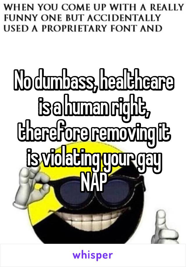 No dumbass, healthcare is a human right, therefore removing it is violating your gay NAP