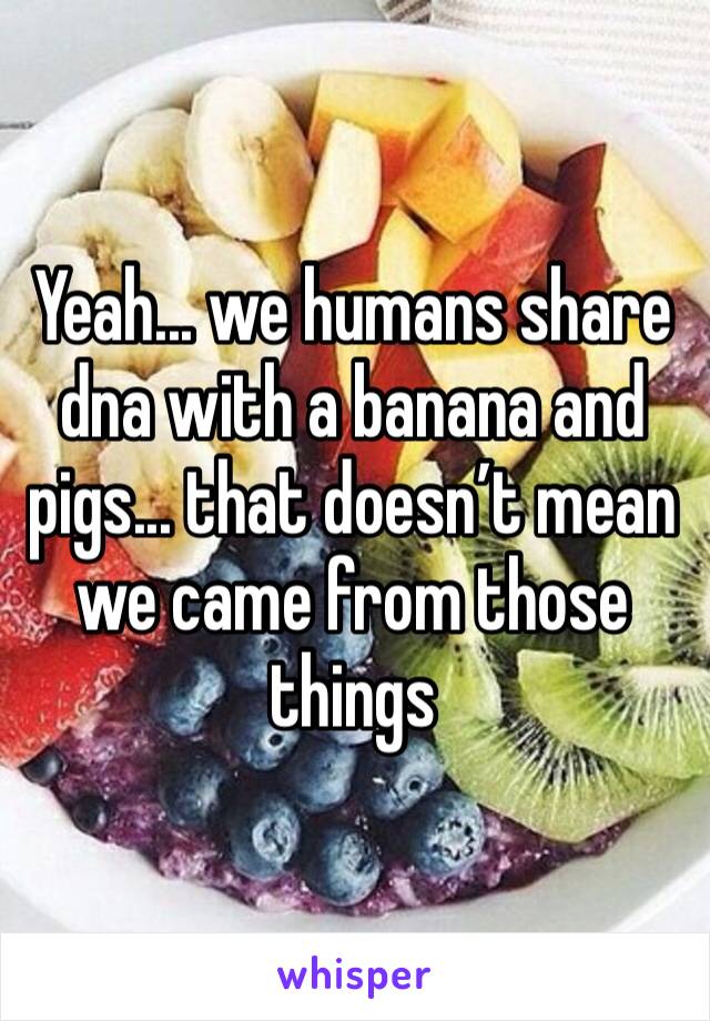 Yeah... we humans share dna with a banana and pigs... that doesn’t mean we came from those things