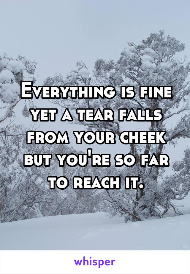 Everything is fine yet a tear falls from your cheek but you're so far to reach it.