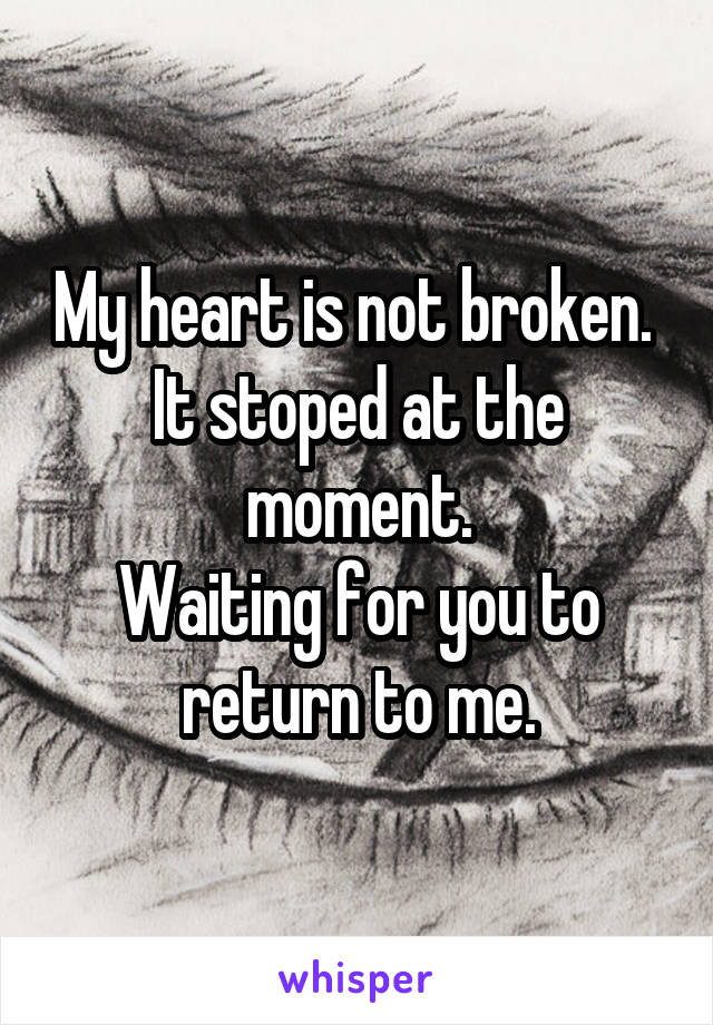 My heart is not broken. 
It stoped at the moment.
Waiting for you to return to me.