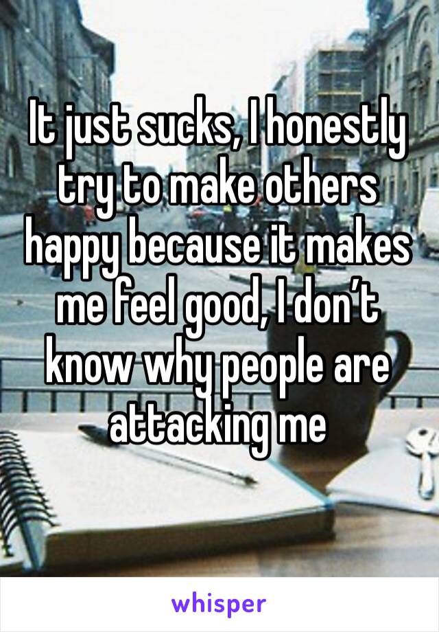It just sucks, I honestly try to make others happy because it makes me feel good, I don’t know why people are attacking me
