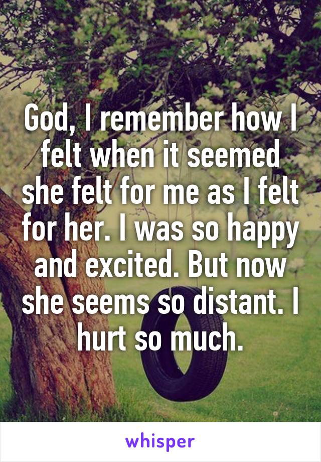 God, I remember how I felt when it seemed she felt for me as I felt for her. I was so happy and excited. But now she seems so distant. I hurt so much.