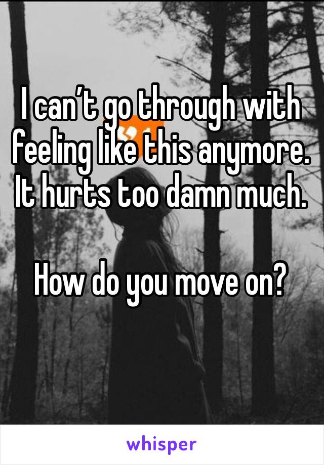 I can’t go through with feeling like this anymore. 
It hurts too damn much.

How do you move on? 