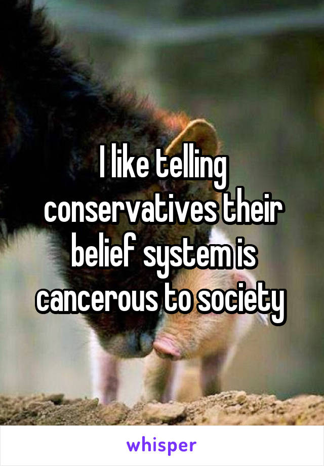 I like telling conservatives their belief system is cancerous to society 