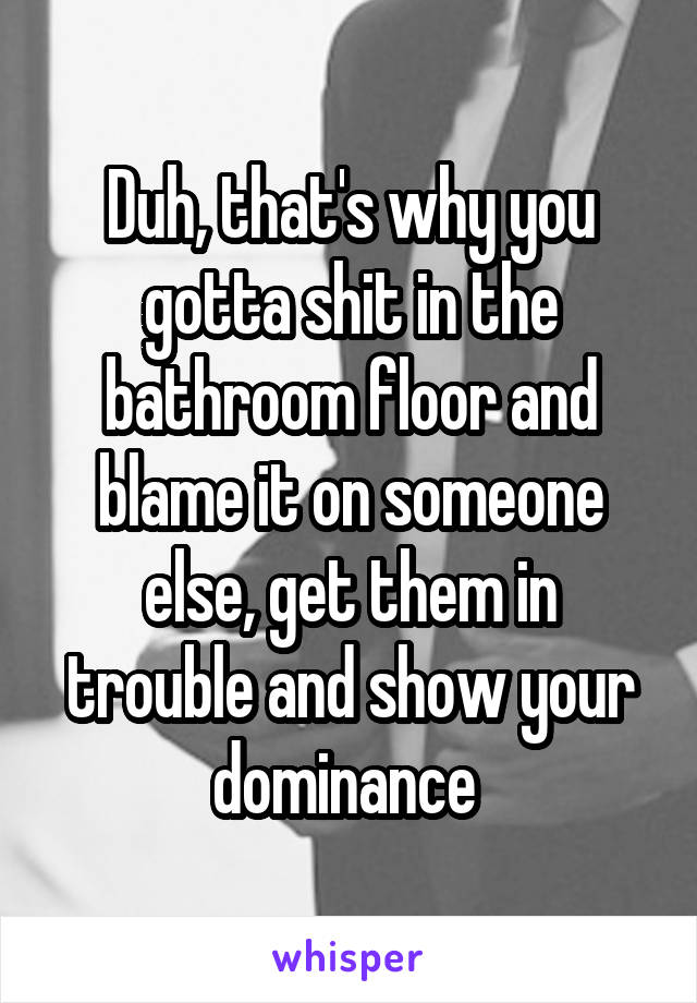 Duh, that's why you gotta shit in the bathroom floor and blame it on someone else, get them in trouble and show your dominance 