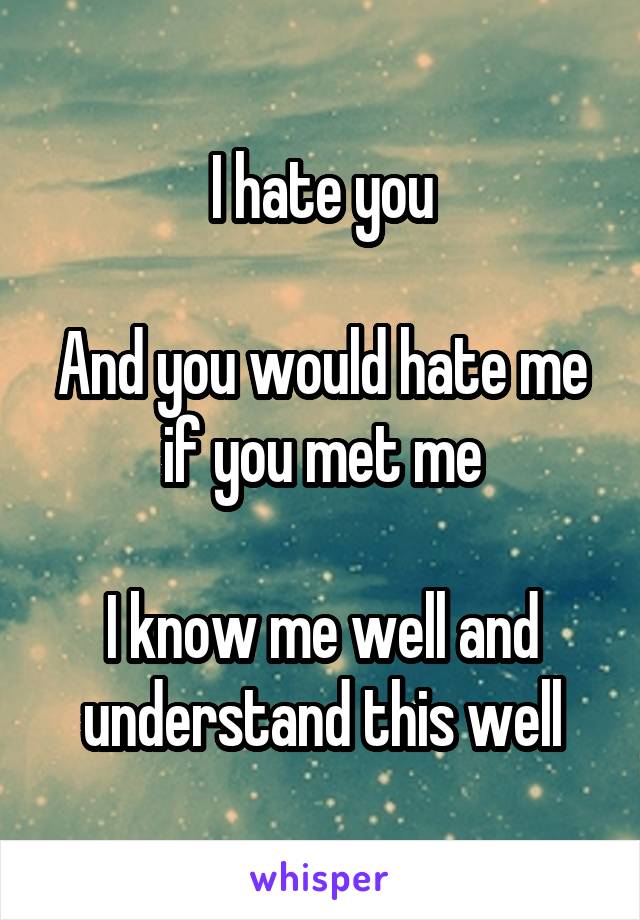 I hate you

And you would hate me if you met me

I know me well and understand this well