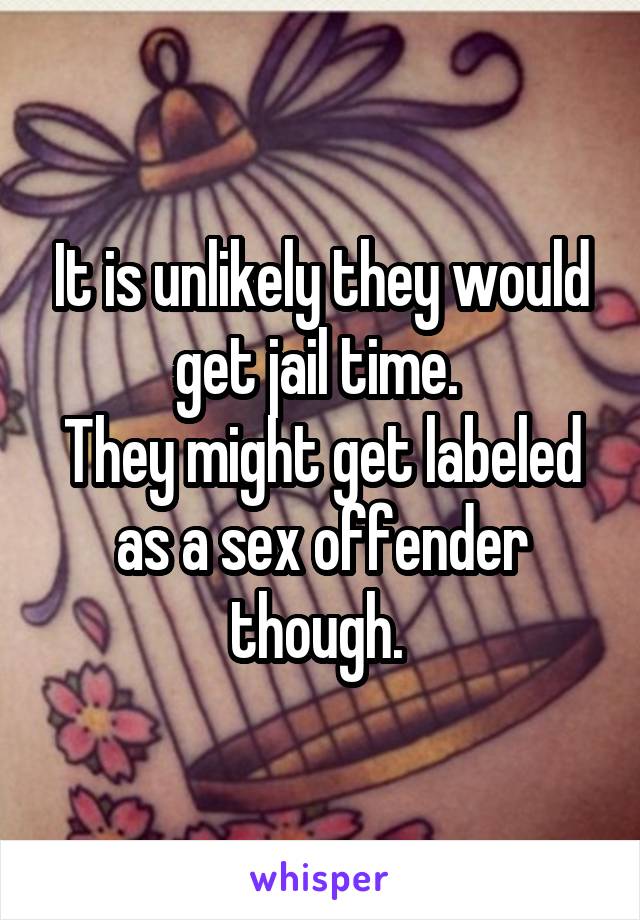 It is unlikely they would get jail time. 
They might get labeled as a sex offender though. 