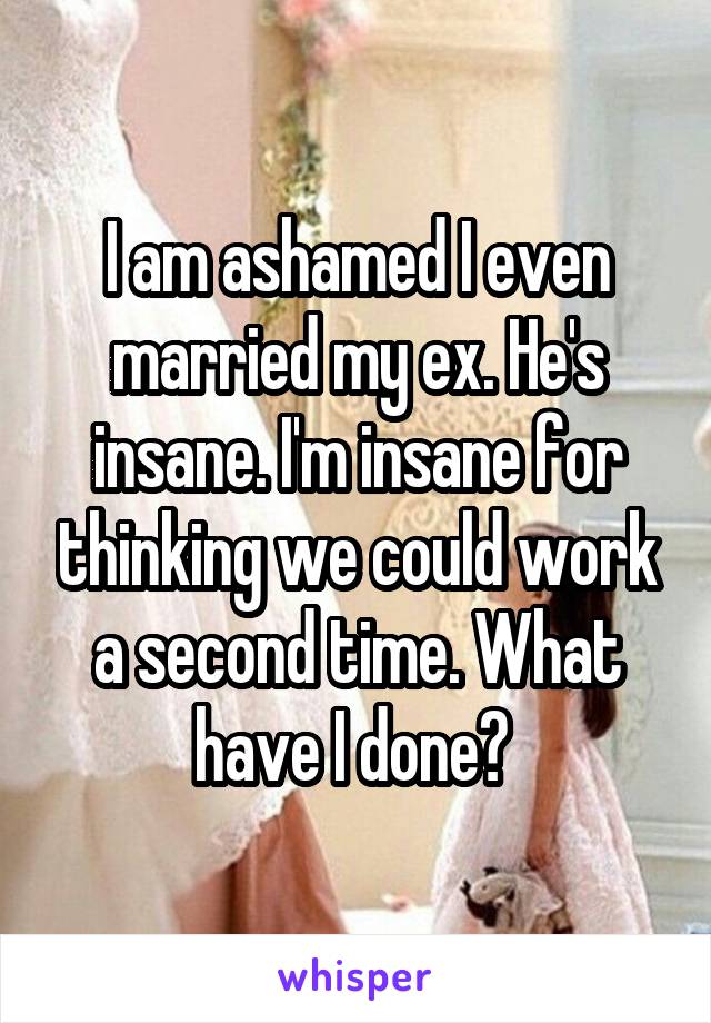 I am ashamed I even married my ex. He's insane. I'm insane for thinking we could work a second time. What have I done? 