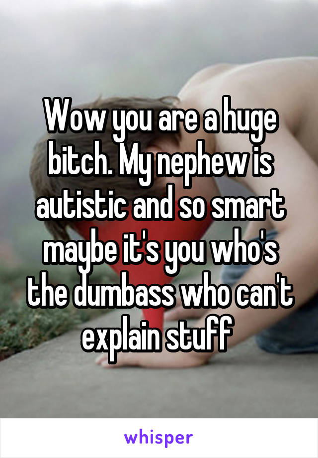 Wow you are a huge bitch. My nephew is autistic and so smart maybe it's you who's the dumbass who can't explain stuff 