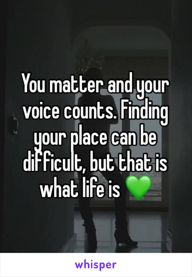You matter and your voice counts. Finding your place can be difficult, but that is what life is 💚