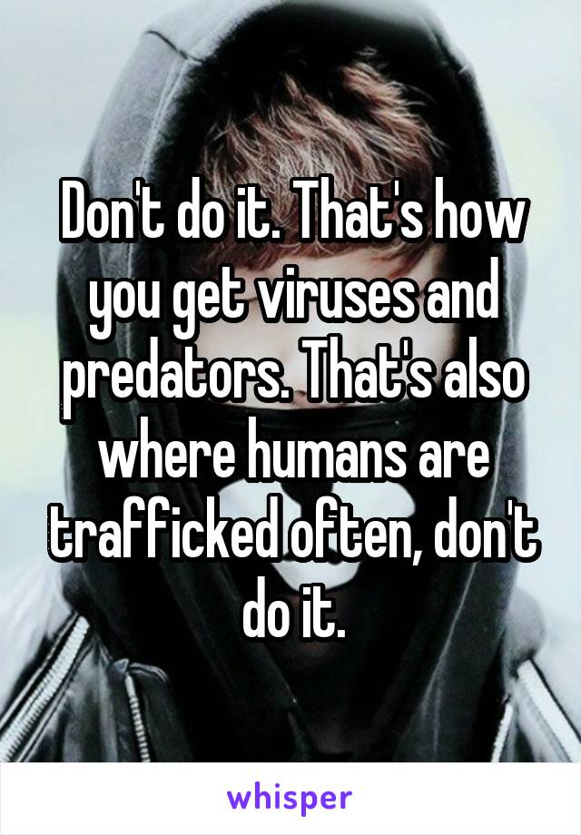 Don't do it. That's how you get viruses and predators. That's also where humans are trafficked often, don't do it.