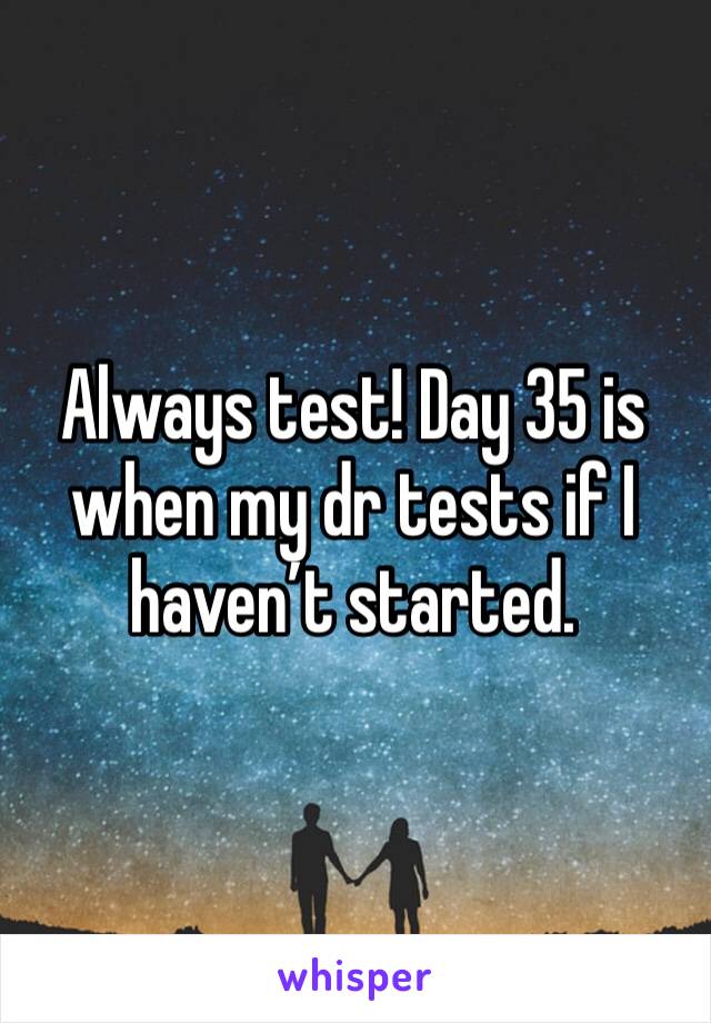 Always test! Day 35 is when my dr tests if I haven’t started. 