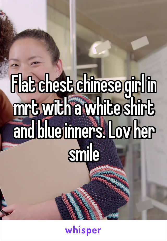 Flat chest chinese girl in mrt with a white shirt and blue inners. Lov her smile