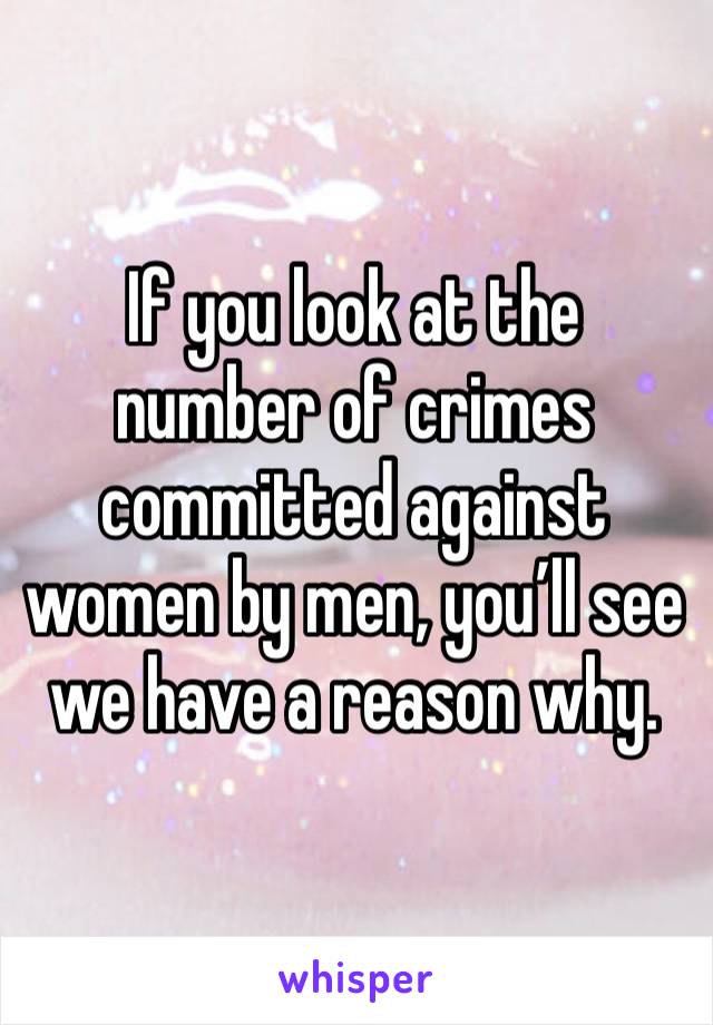 If you look at the number of crimes committed against women by men, you’ll see we have a reason why.